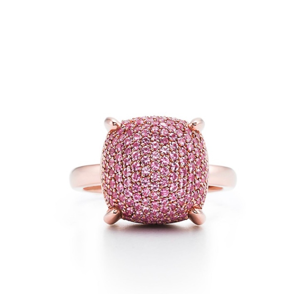 An absolutely stunning 18k Rose Gold Pavé Pink Sapphire ring.